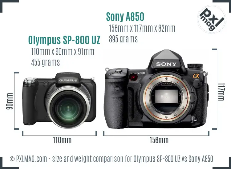 Olympus SP-800 UZ vs Sony A850 size comparison Olympus SP-800 UZ vs Sony A850 size comparison