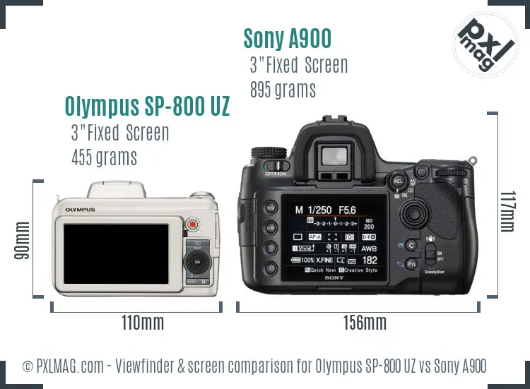 Olympus SP-800 UZ vs Sony A900 Screen and Viewfinder comparison