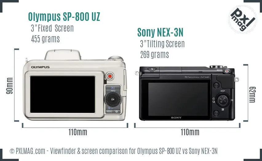 Olympus SP-800 UZ vs Sony NEX-3N Screen and Viewfinder comparison