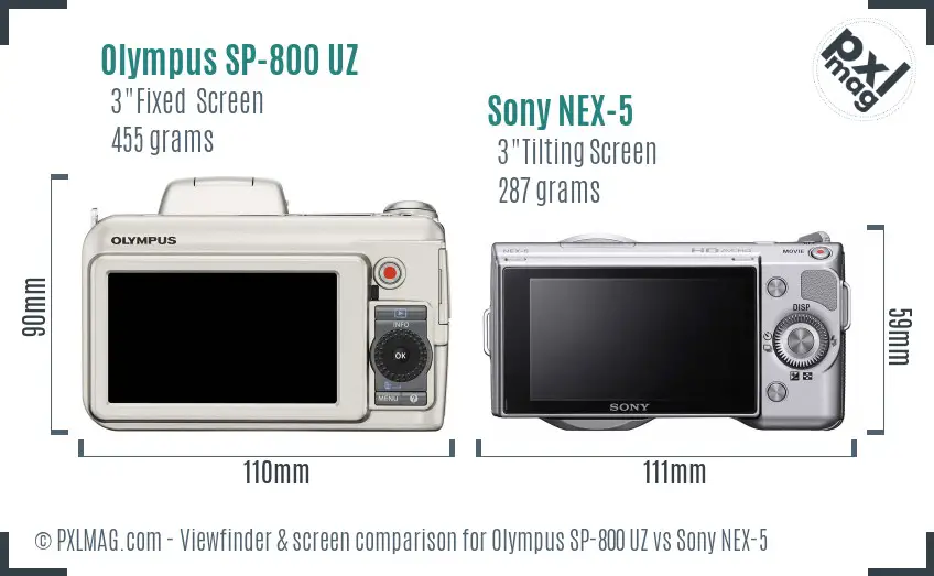 Olympus SP-800 UZ vs Sony NEX-5 Screen and Viewfinder comparison