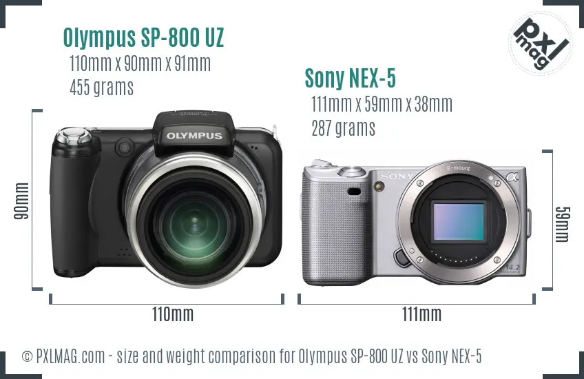 Olympus SP-800 UZ vs Sony NEX-5 size comparison