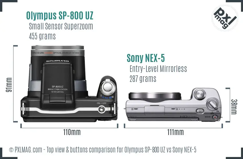 Olympus SP-800 UZ vs Sony NEX-5 top view buttons comparison