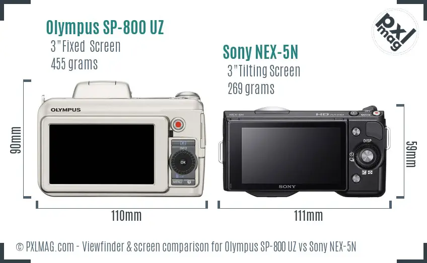 Olympus SP-800 UZ vs Sony NEX-5N Screen and Viewfinder comparison