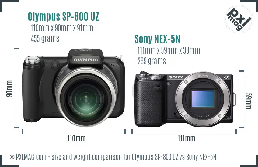 Olympus SP-800 UZ vs Sony NEX-5N size comparison