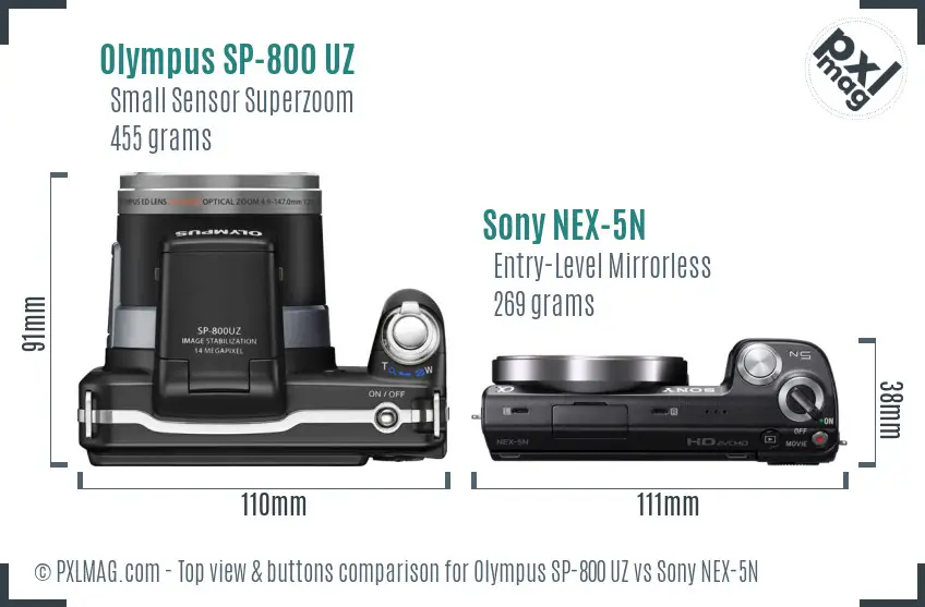 Olympus SP-800 UZ vs Sony NEX-5N top view buttons comparison