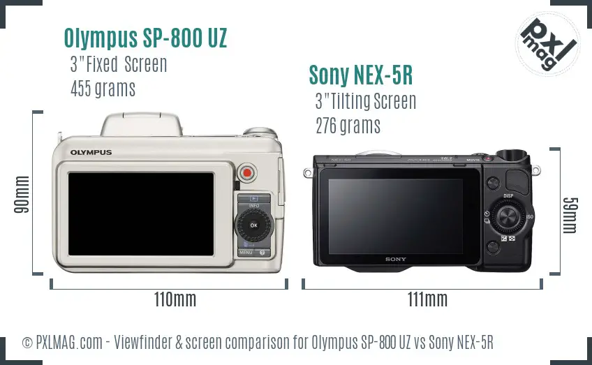 Olympus SP-800 UZ vs Sony NEX-5R Screen and Viewfinder comparison