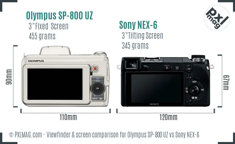 Olympus SP-800 UZ vs Sony NEX-6 Screen and Viewfinder comparison