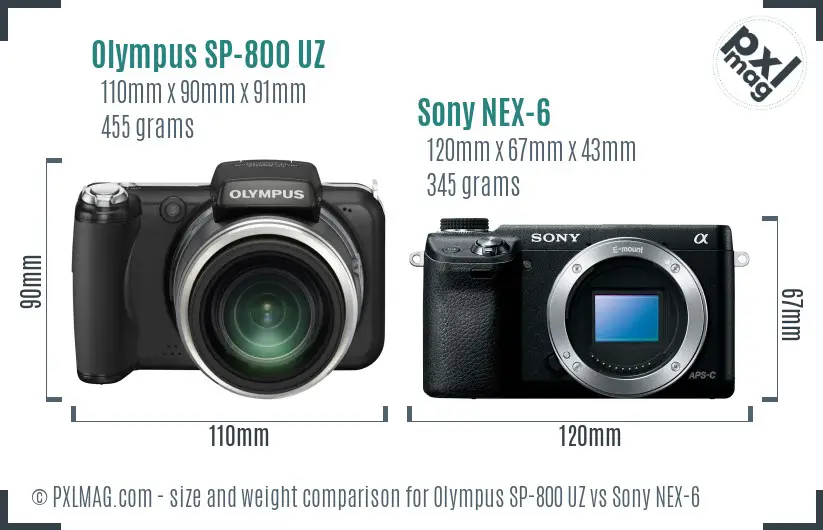 Olympus SP-800 UZ vs Sony NEX-6 size comparison