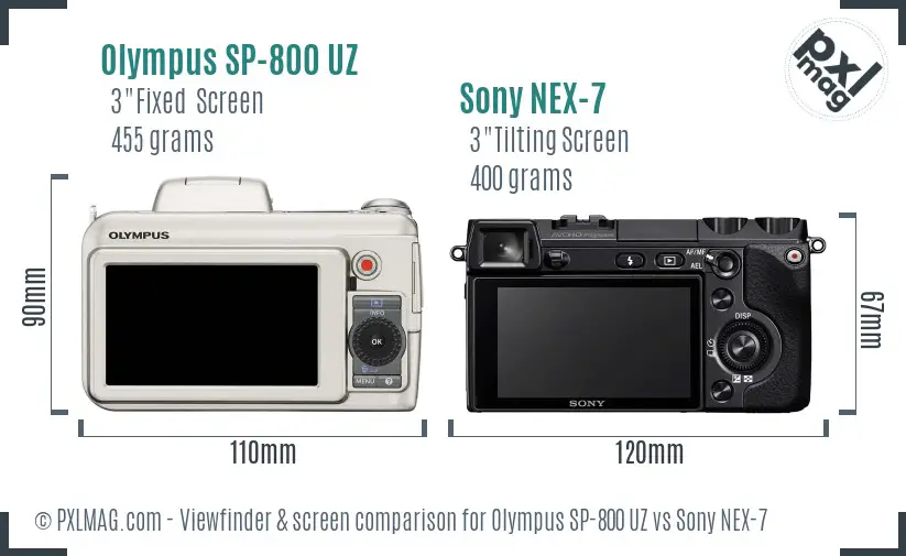 Olympus SP-800 UZ vs Sony NEX-7 Screen and Viewfinder comparison