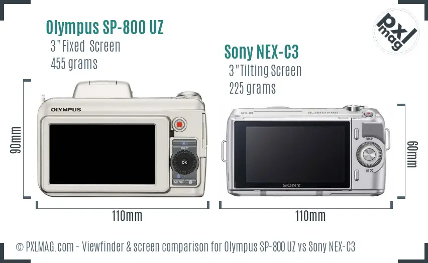 Olympus SP-800 UZ vs Sony NEX-C3 Screen and Viewfinder comparison