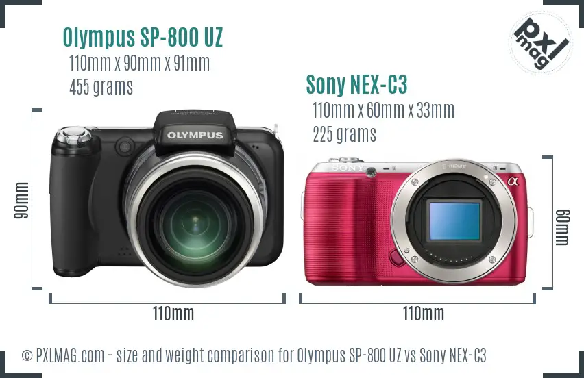 Olympus SP-800 UZ vs Sony NEX-C3 size comparison