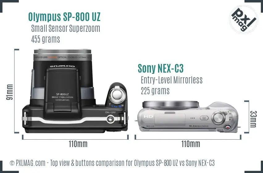 Olympus SP-800 UZ vs Sony NEX-C3 top view buttons comparison
