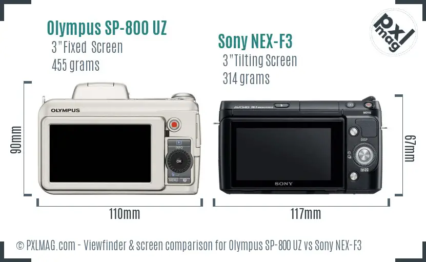 Olympus SP-800 UZ vs Sony NEX-F3 Screen and Viewfinder comparison