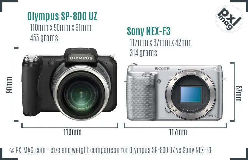 Olympus SP-800 UZ vs Sony NEX-F3 size comparison
