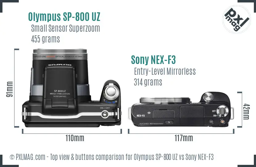 Olympus SP-800 UZ vs Sony NEX-F3 top view buttons comparison