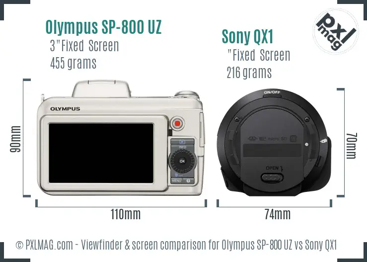 Olympus SP-800 UZ vs Sony QX1 Screen and Viewfinder comparison