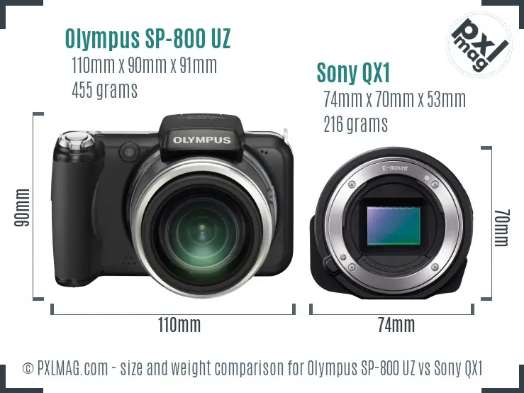 Olympus SP-800 UZ vs Sony QX1 size comparison