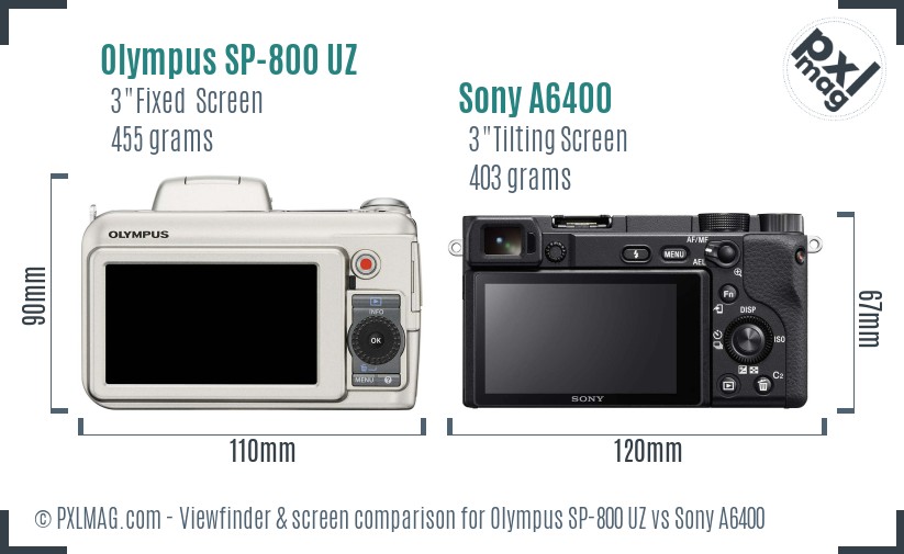 Olympus SP-800 UZ vs Sony A6400 Screen and Viewfinder comparison