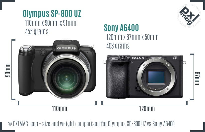 Olympus SP-800 UZ vs Sony A6400 size comparison