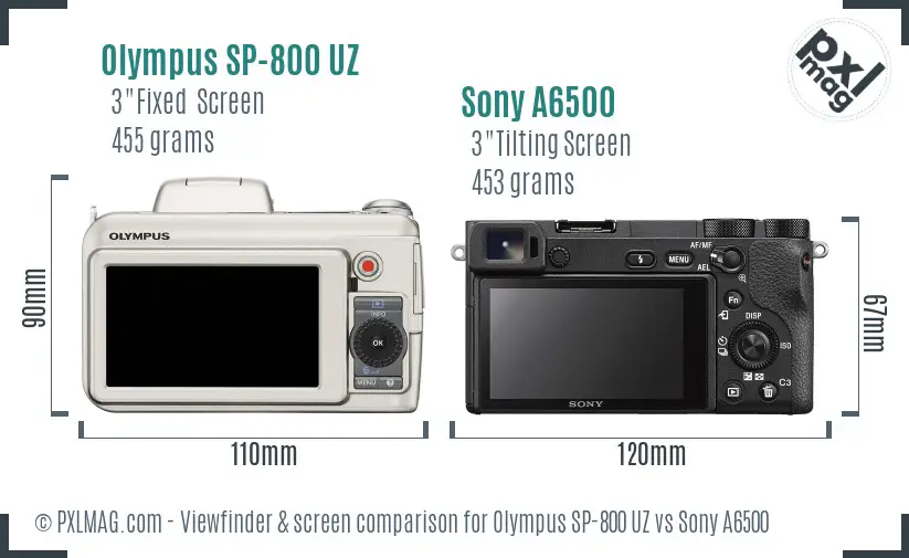 Olympus SP-800 UZ vs Sony A6500 Screen and Viewfinder comparison
