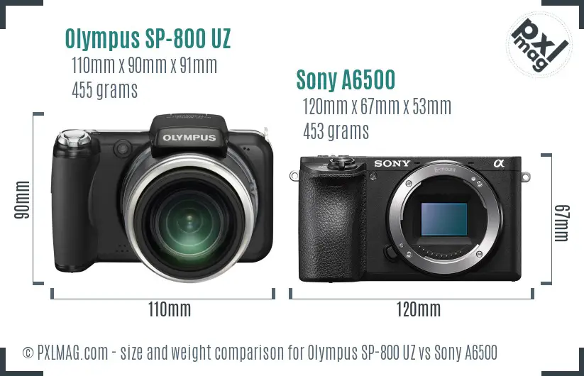Olympus SP-800 UZ vs Sony A6500 size comparison