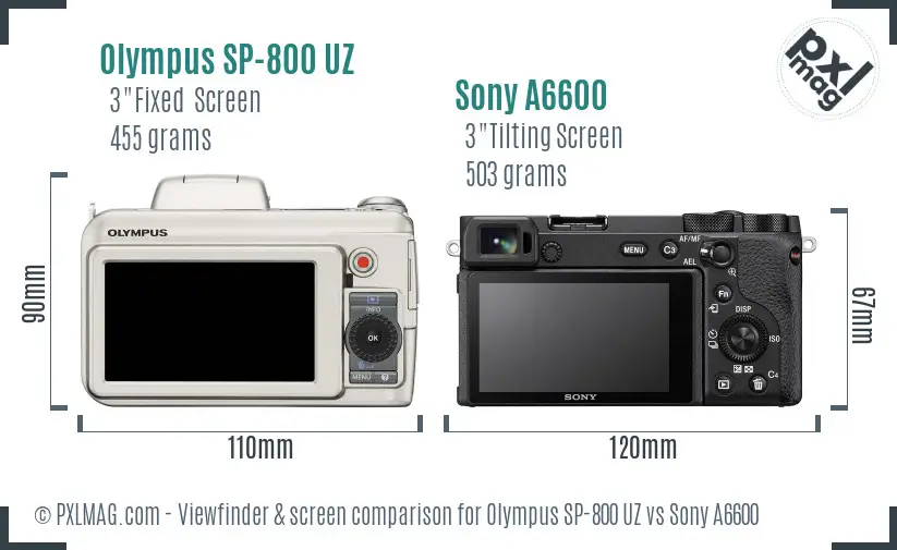 Olympus SP-800 UZ vs Sony A6600 Screen and Viewfinder comparison