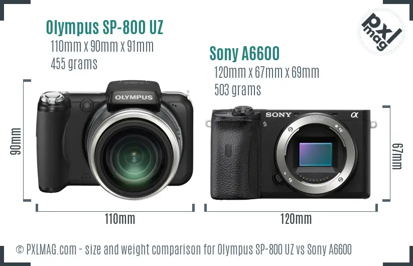 Olympus SP-800 UZ vs Sony A6600 size comparison