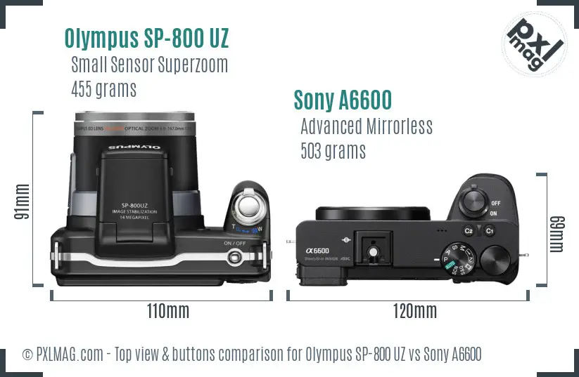 Olympus SP-800 UZ vs Sony A6600 top view buttons comparison