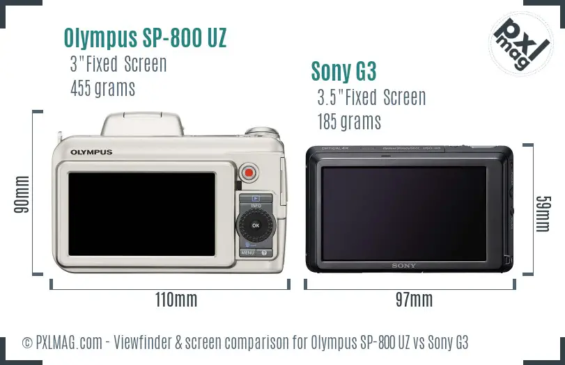 Olympus SP-800 UZ vs Sony G3 Screen and Viewfinder comparison