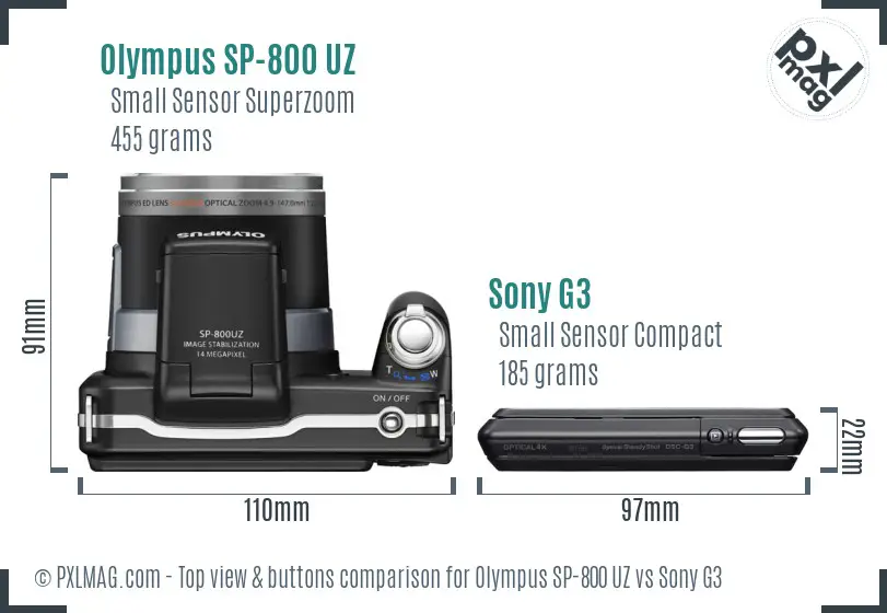 Olympus SP-800 UZ vs Sony G3 top view buttons comparison