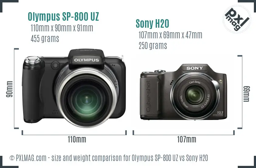 Olympus SP-800 UZ vs Sony H20 size comparison