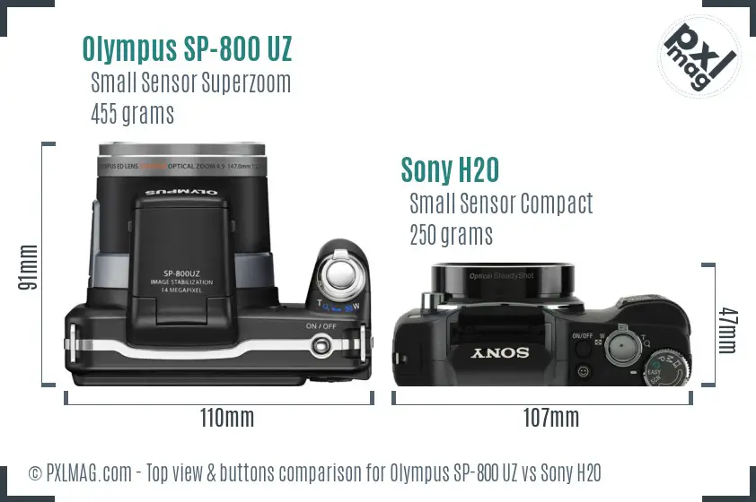 Olympus SP-800 UZ vs Sony H20 top view buttons comparison
