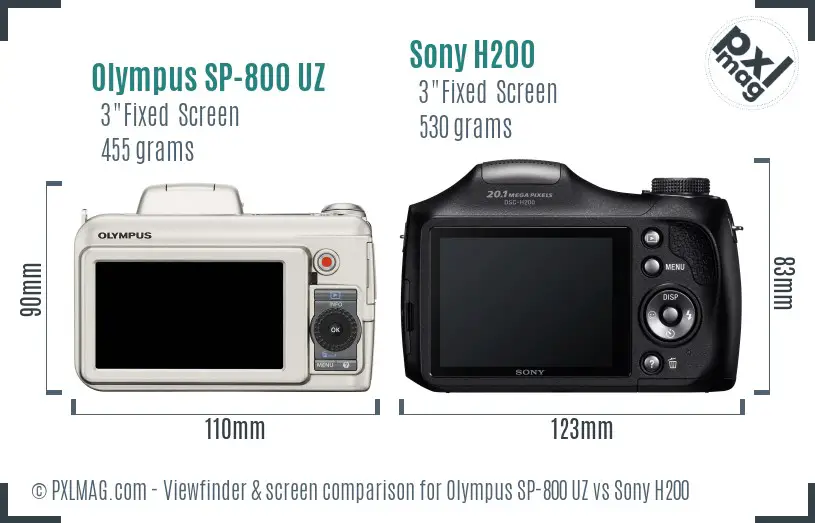 Olympus SP-800 UZ vs Sony H200 Screen and Viewfinder comparison