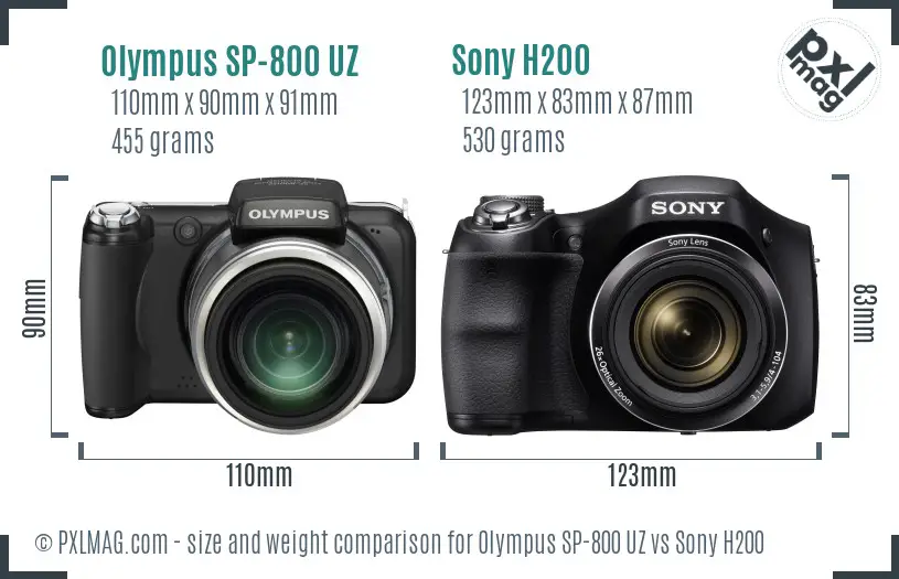 Olympus SP-800 UZ vs Sony H200 size comparison