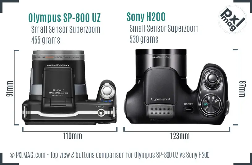 Olympus SP-800 UZ vs Sony H200 top view buttons comparison