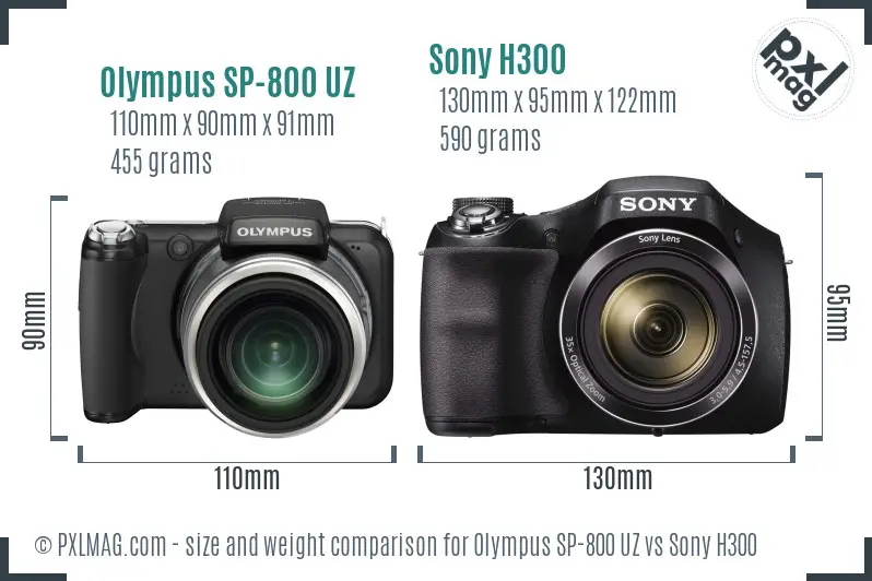 Olympus SP-800 UZ vs Sony H300 size comparison