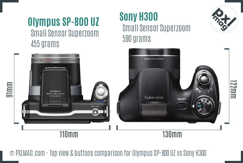 Olympus SP-800 UZ vs Sony H300 top view buttons comparison