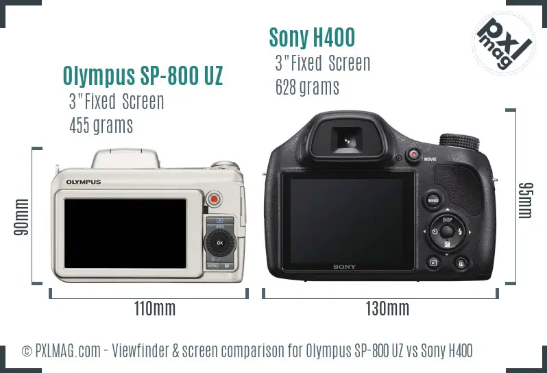 Olympus SP-800 UZ vs Sony H400 Screen and Viewfinder comparison