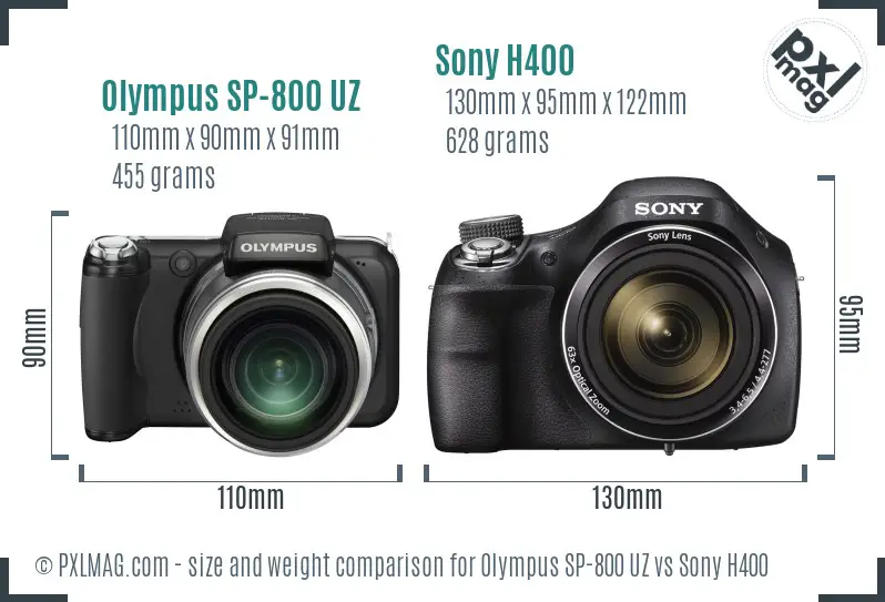 Olympus SP-800 UZ vs Sony H400 size comparison