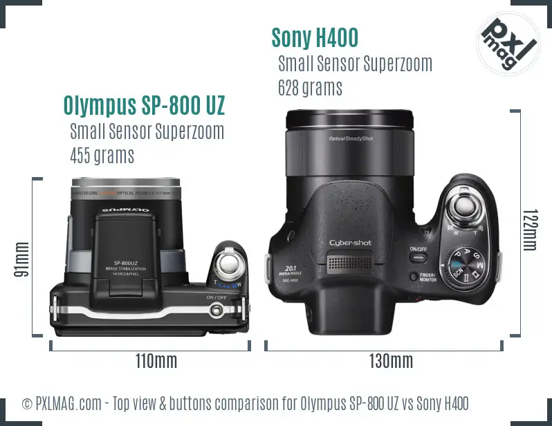 Olympus SP-800 UZ vs Sony H400 top view buttons comparison