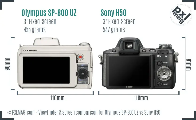 Olympus SP-800 UZ vs Sony H50 Screen and Viewfinder comparison