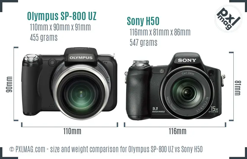 Olympus SP-800 UZ vs Sony H50 size comparison