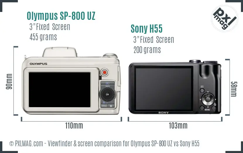 Olympus SP-800 UZ vs Sony H55 Screen and Viewfinder comparison