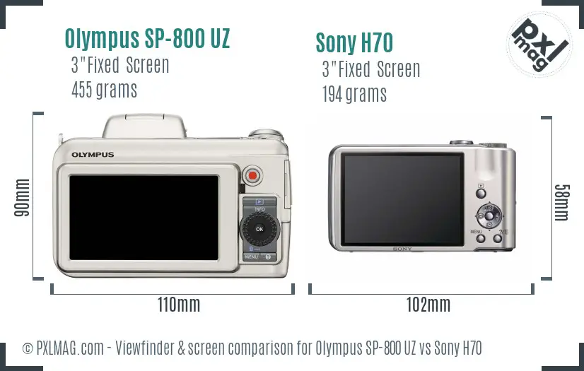 Olympus SP-800 UZ vs Sony H70 Screen and Viewfinder comparison