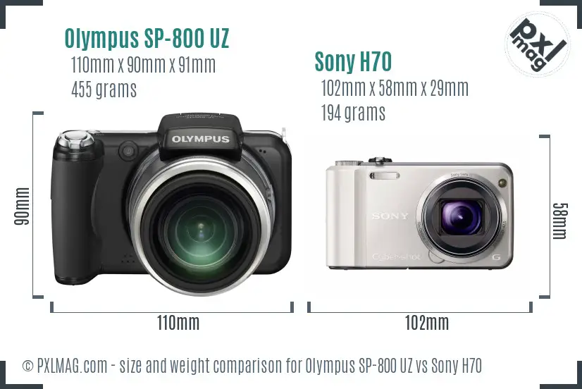 Olympus SP-800 UZ vs Sony H70 size comparison