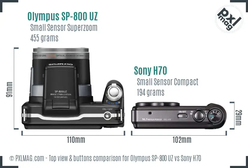 Olympus SP-800 UZ vs Sony H70 top view buttons comparison