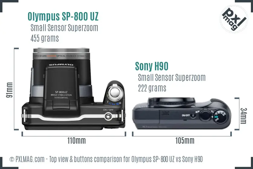 Olympus SP-800 UZ vs Sony H90 top view buttons comparison