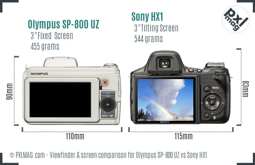 Olympus SP-800 UZ vs Sony HX1 Screen and Viewfinder comparison