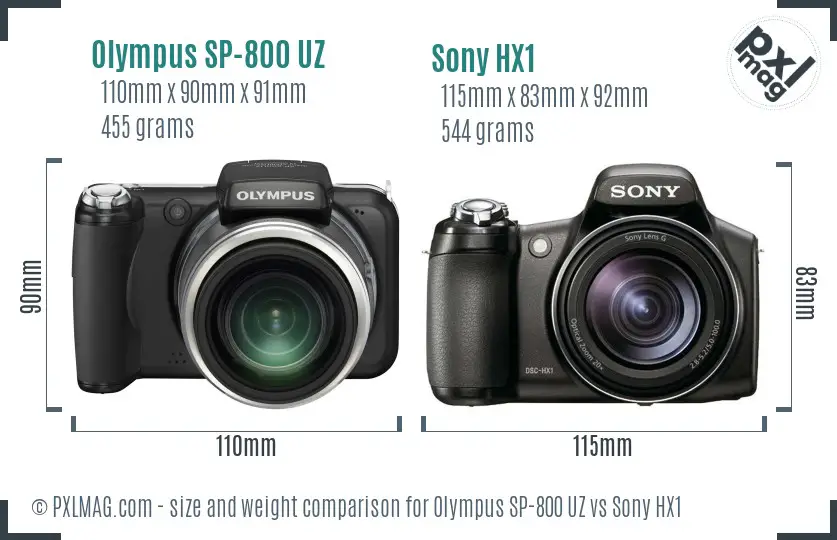 Olympus SP-800 UZ vs Sony HX1 size comparison