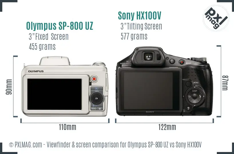 Olympus SP-800 UZ vs Sony HX100V Screen and Viewfinder comparison